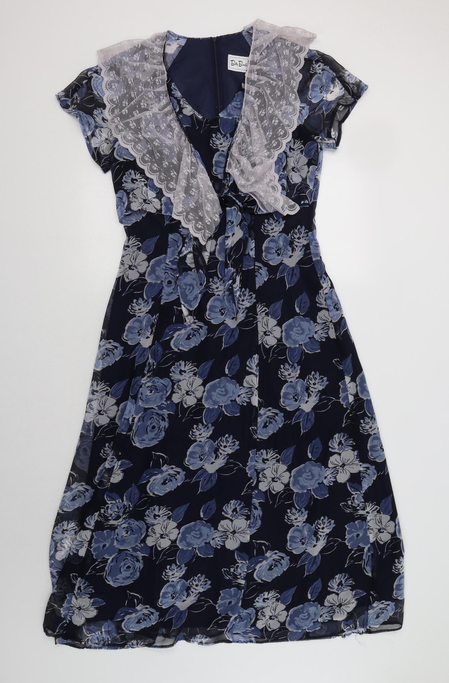 Betty Barclay Womens Blue Floral Polyester A-Line  Size 10  V-Neck Zip - Lace Detail