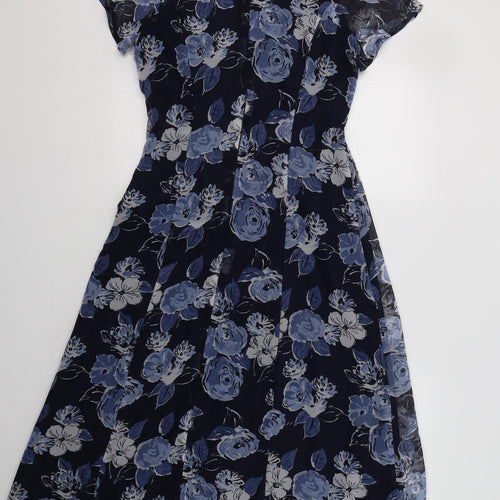 Betty Barclay Womens Blue Floral Polyester A-Line  Size 10  V-Neck Zip - Lace Detail