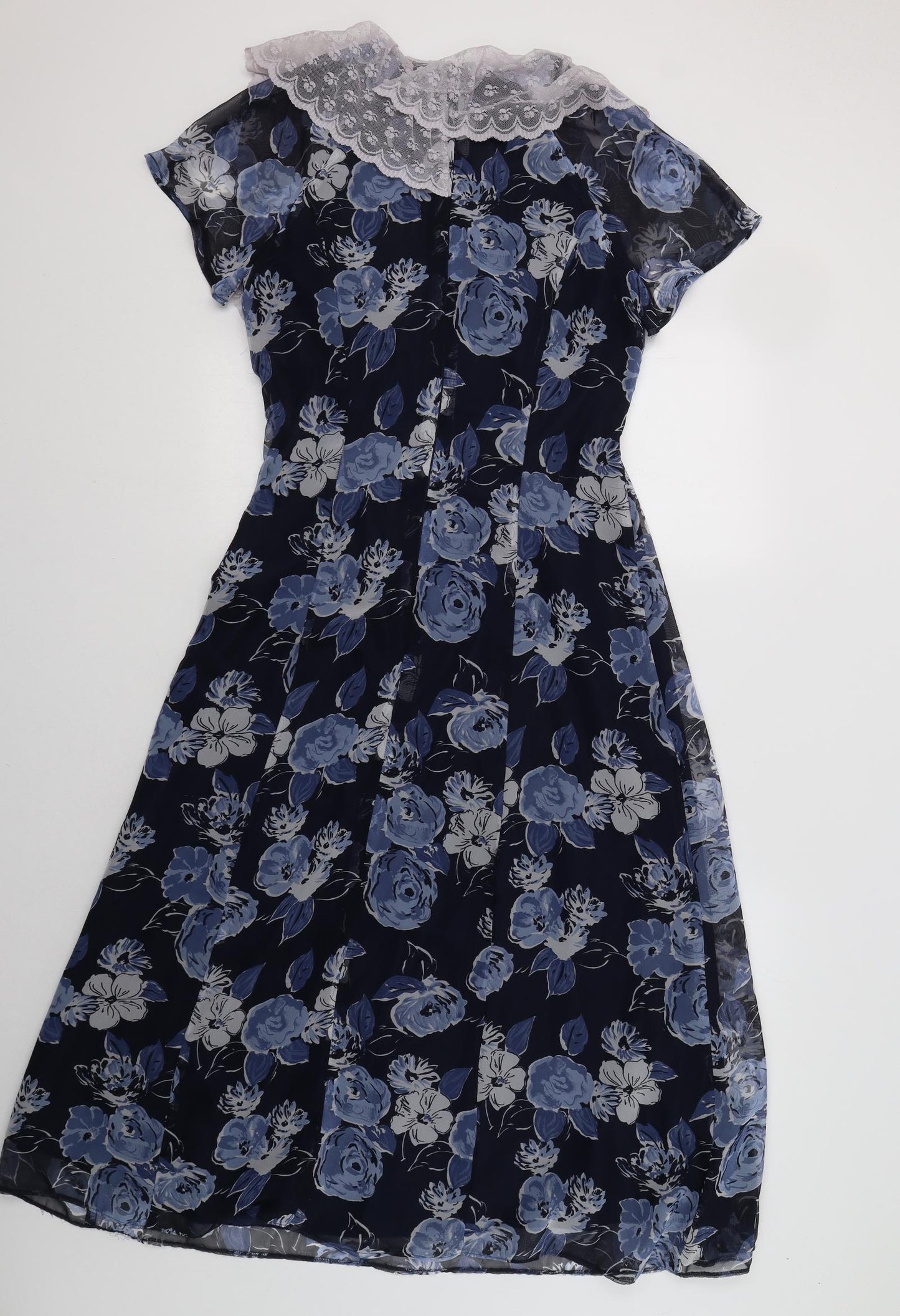 Betty Barclay Womens Blue Floral Polyester A-Line  Size 10  V-Neck Zip - Lace Detail