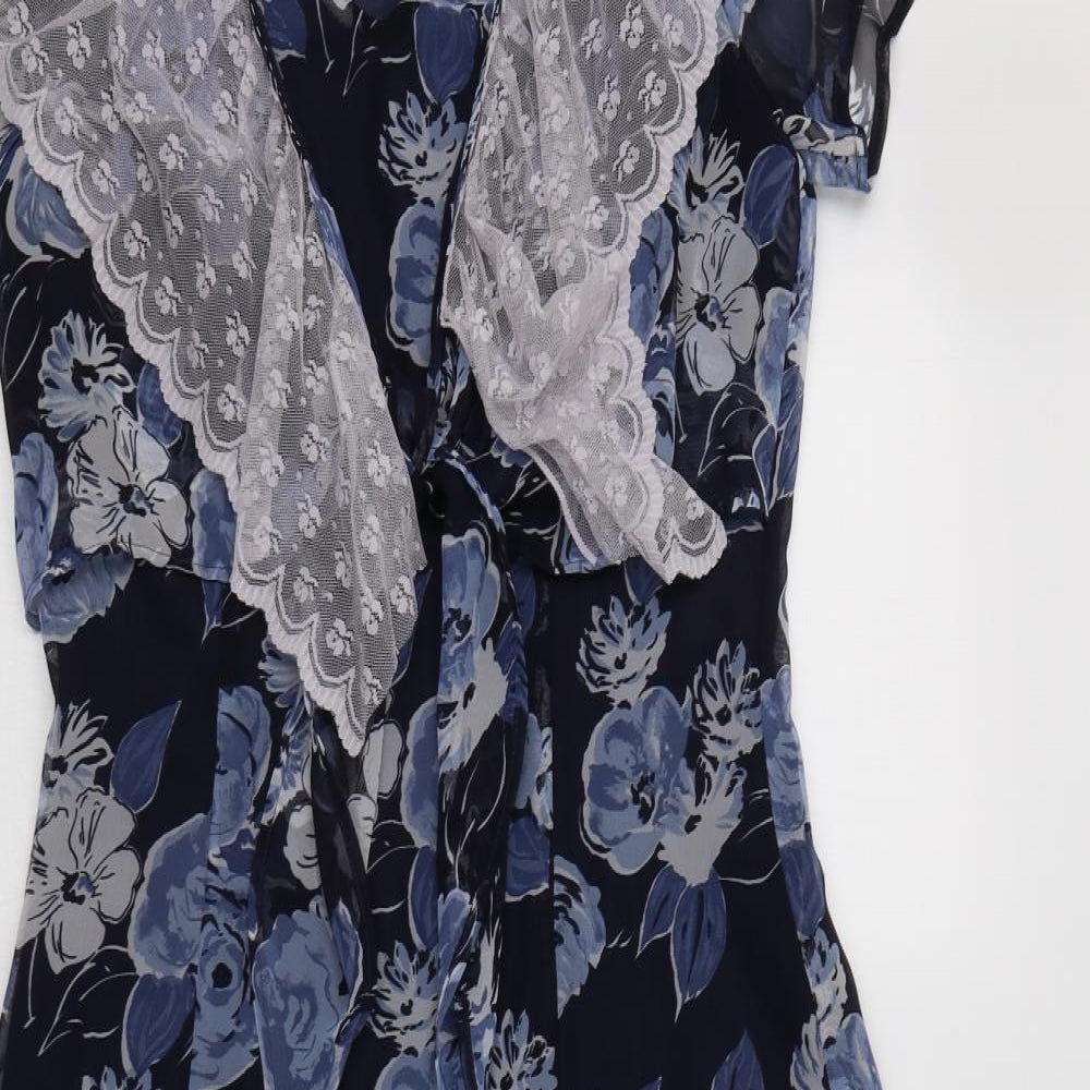 Betty Barclay Womens Blue Floral Polyester A-Line  Size 10  V-Neck Zip - Lace Detail