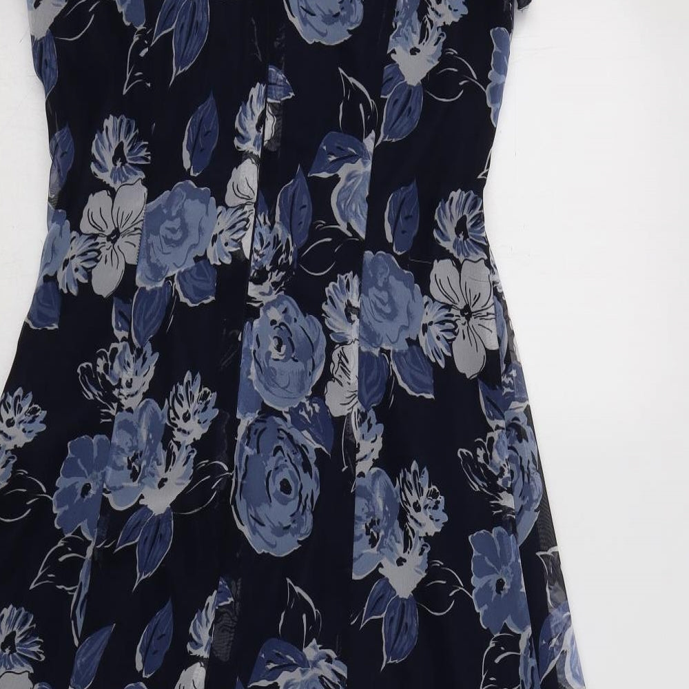 Betty Barclay Womens Blue Floral Polyester A-Line  Size 10  V-Neck Zip - Lace Detail