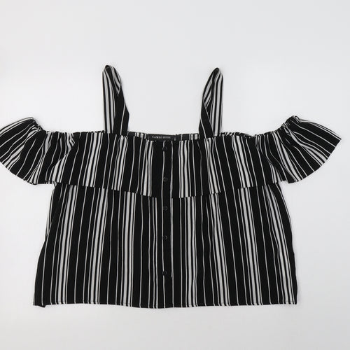 Cameo Rose Womens Black Striped Polyester Basic Blouse Size 12 Square Neck