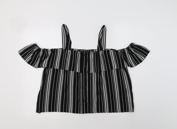 Cameo Rose Womens Black Striped Polyester Basic Blouse Size 12 Square Neck