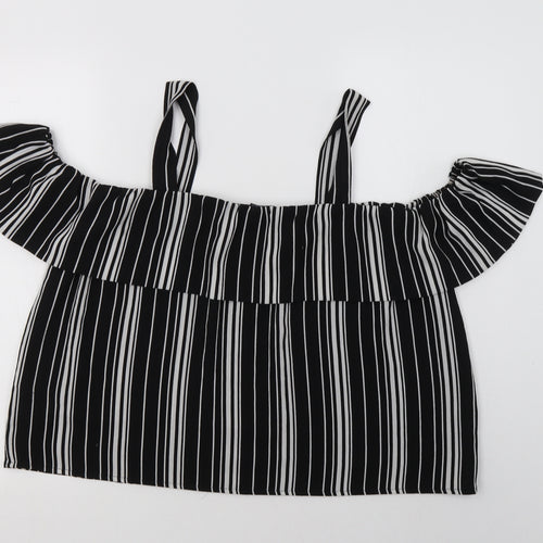 Cameo Rose Womens Black Striped Polyester Basic Blouse Size 12 Square Neck