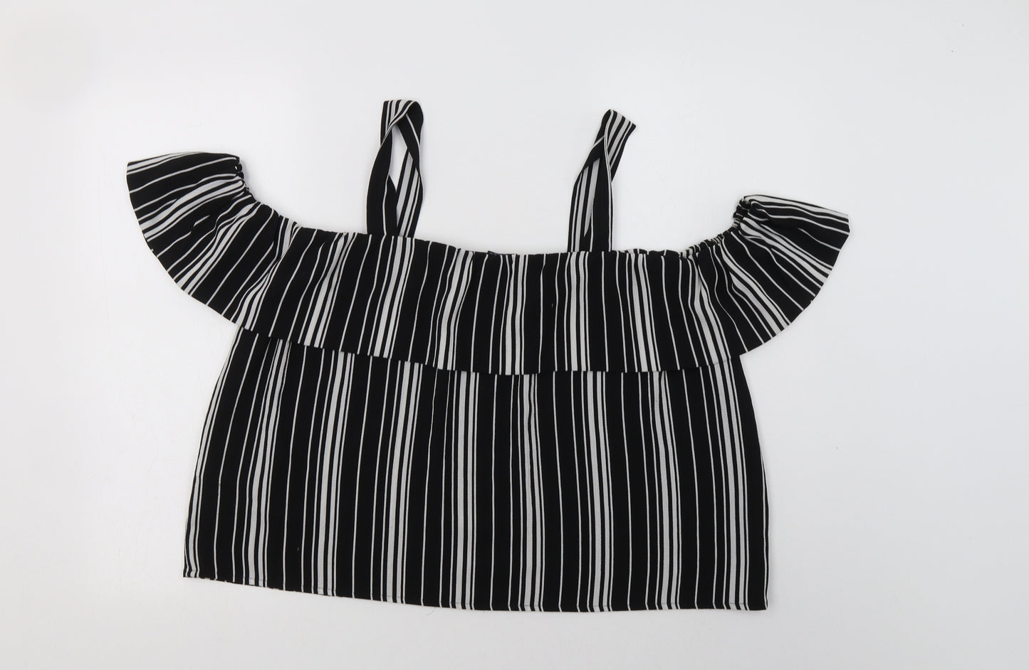 Cameo Rose Womens Black Striped Polyester Basic Blouse Size 12 Square Neck