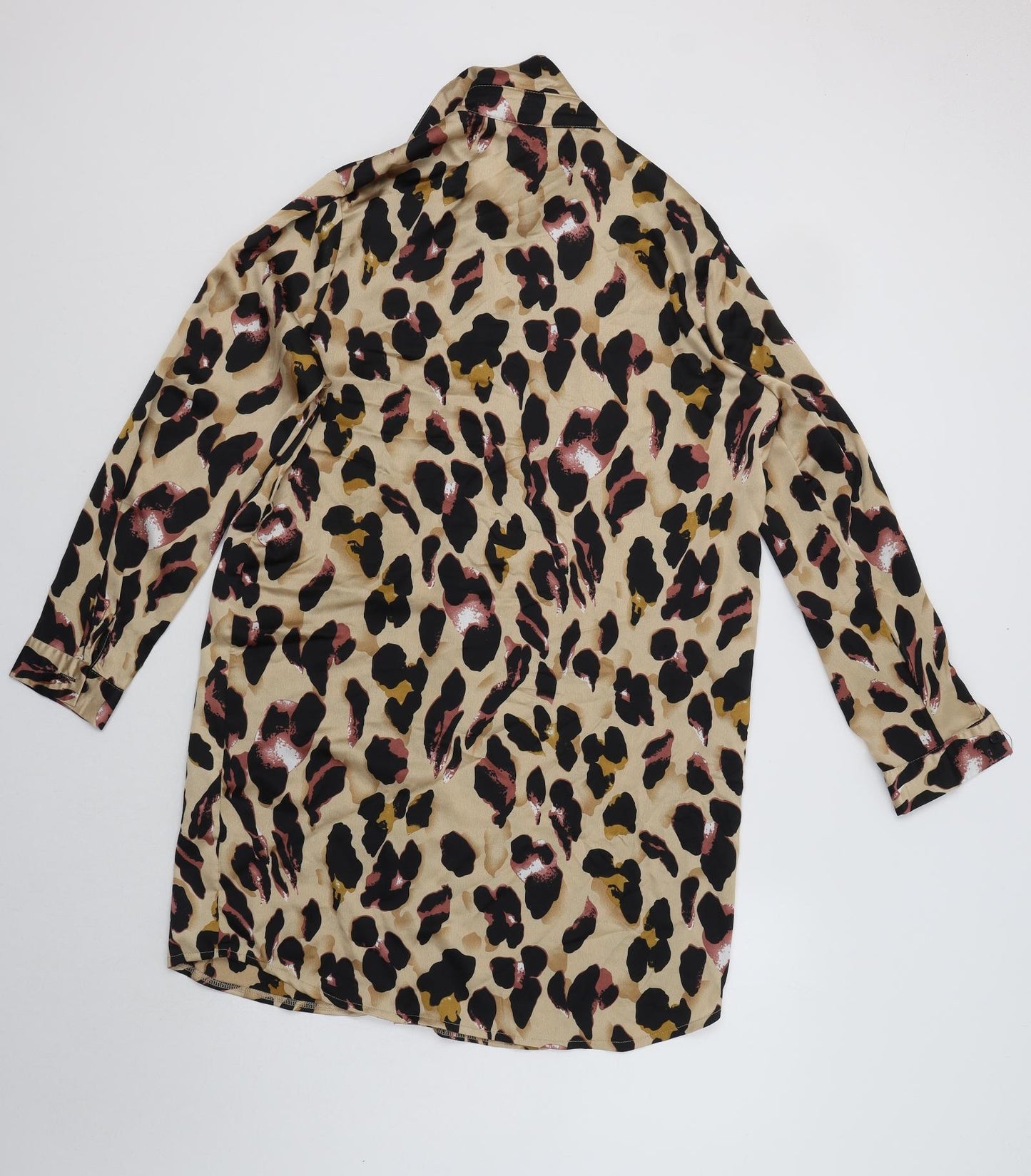 Quiz Womens Beige Animal Print Polyester Shirt Dress  Size 12  Collared Button