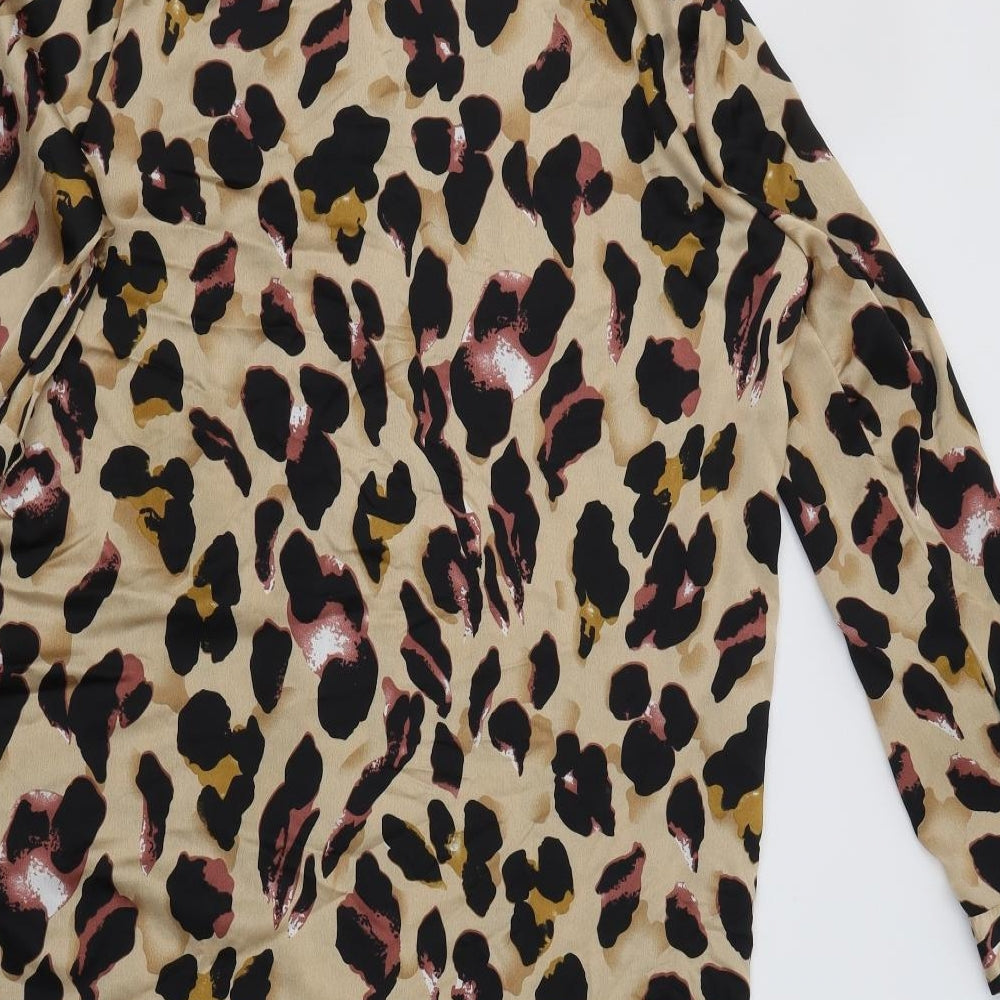 Quiz Womens Beige Animal Print Polyester Shirt Dress  Size 12  Collared Button