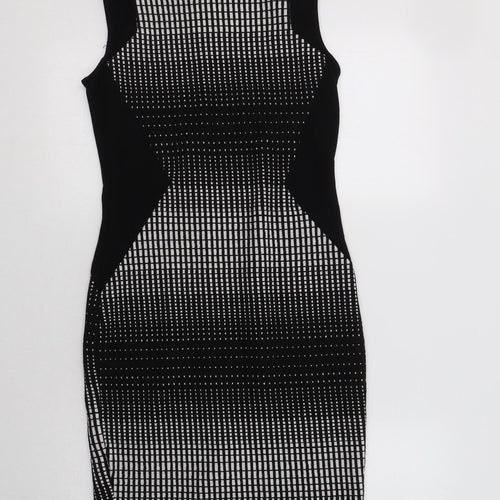 NEXT Womens Black Geometric Cotton Bodycon  Size 8  Mock Neck Zip