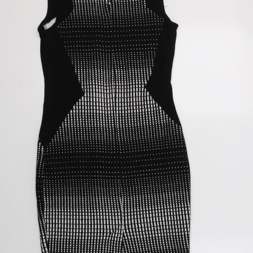 NEXT Womens Black Geometric Cotton Bodycon  Size 8  Mock Neck Zip