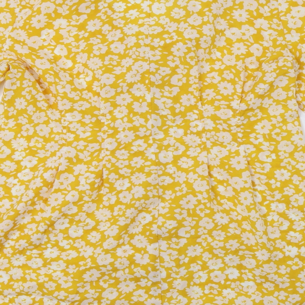Boohoo Womens Yellow Floral Polyester Shirt Dress  Size 16  Collared Button