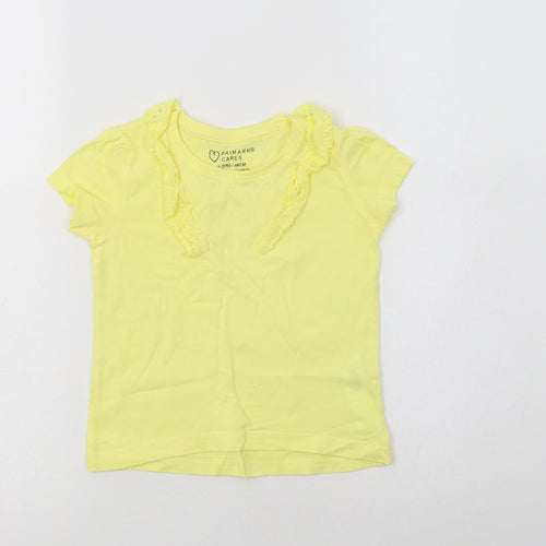 Primark Girls Yellow  Cotton Basic T-Shirt Size 2-3 Years Crew Neck