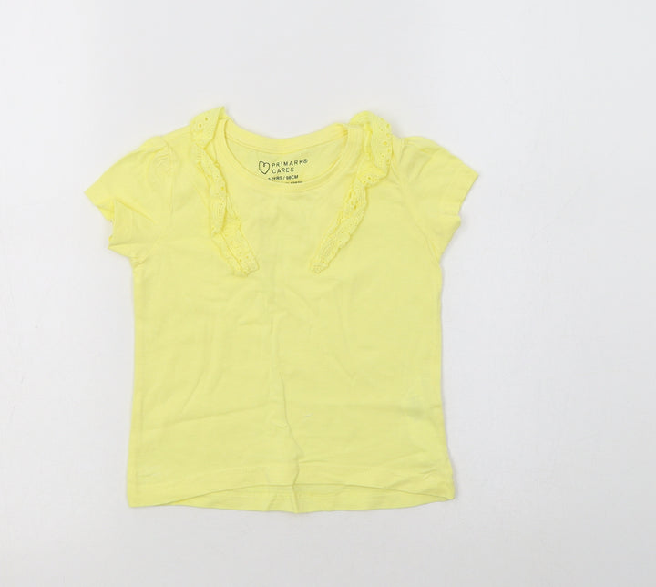 Primark Girls Yellow  Cotton Basic T-Shirt Size 2-3 Years Crew Neck