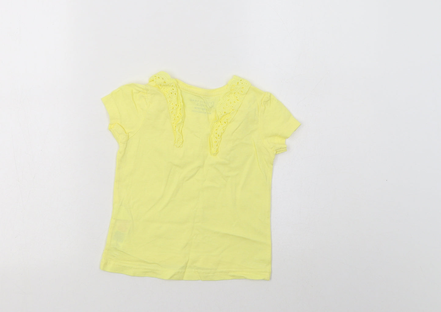 Primark Girls Yellow  Cotton Basic T-Shirt Size 2-3 Years Crew Neck