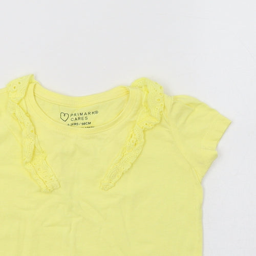 Primark Girls Yellow  Cotton Basic T-Shirt Size 2-3 Years Crew Neck