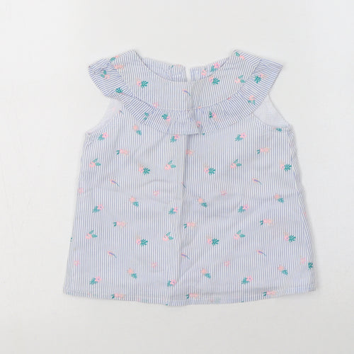 So Cute Baby Blue Floral Cotton Basic Blouse Size 12-18 Months Collared Button