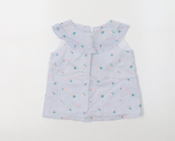 So Cute Baby Blue Floral Cotton Basic Blouse Size 12-18 Months Collared Button