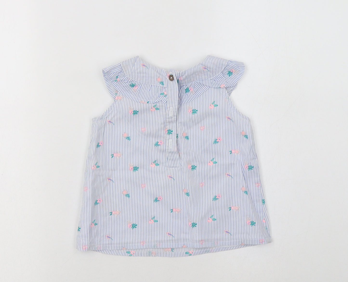 So Cute Baby Blue Floral Cotton Basic Blouse Size 12-18 Months Collared Button