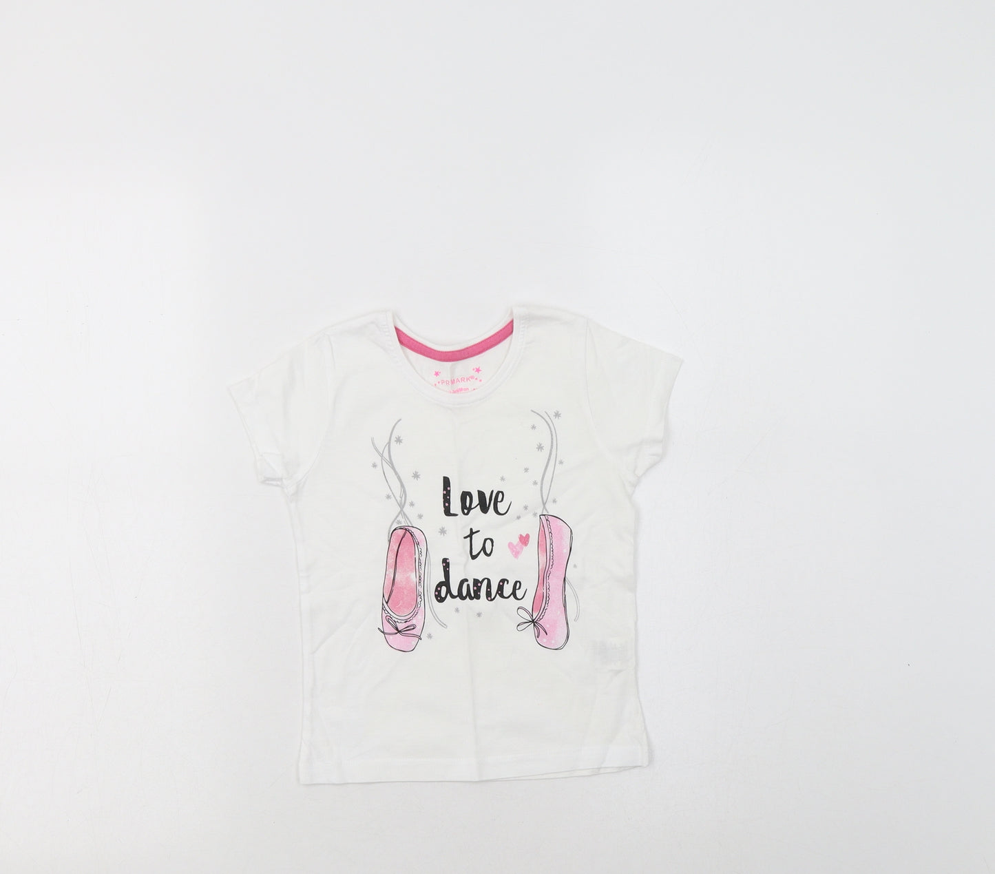 Primark Girls White  Cotton Basic T-Shirt Size 2-3 Years Crew Neck