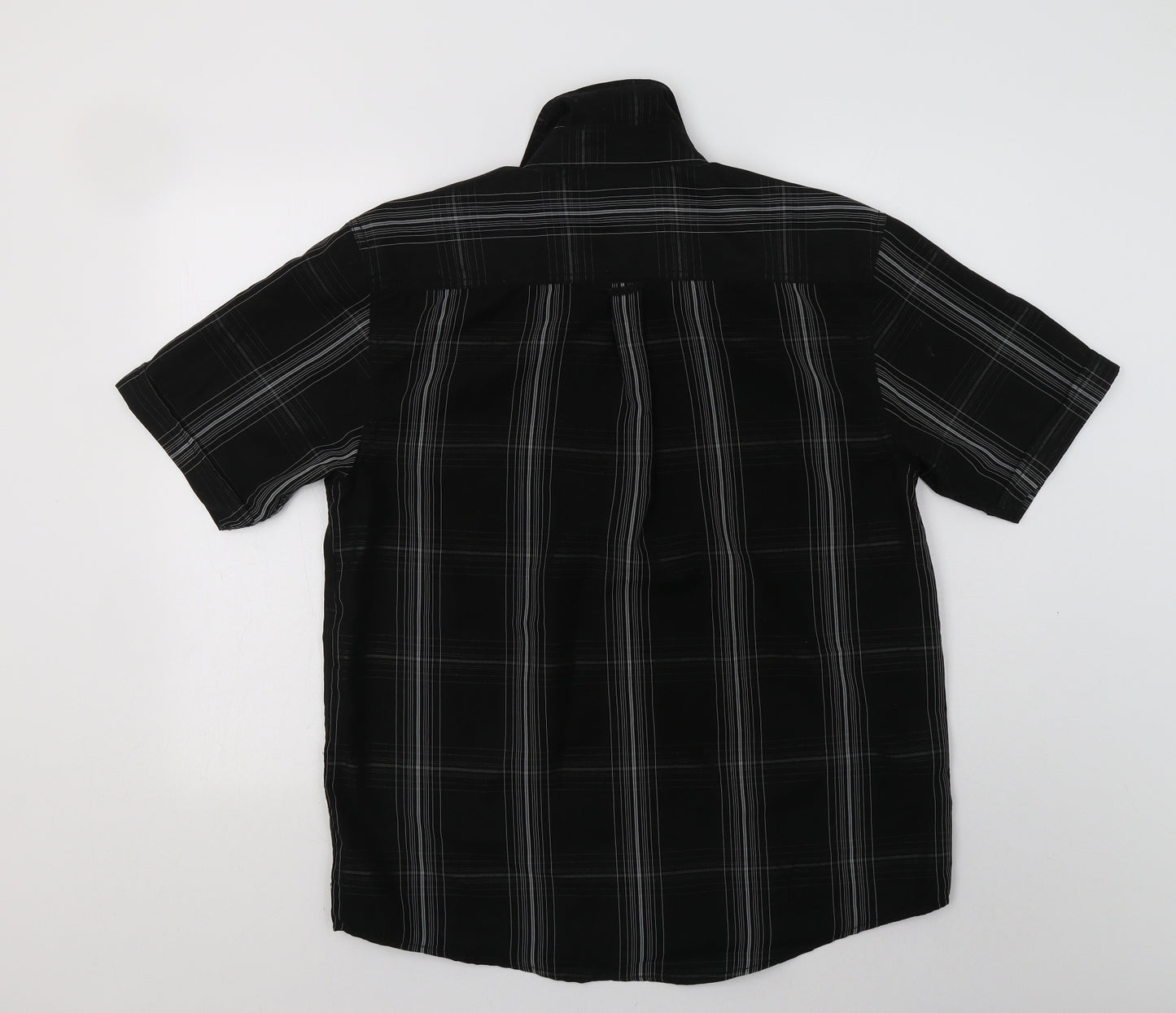 Oak Valley Mens Black Check Polyester  Button-Up Size M Collared Button