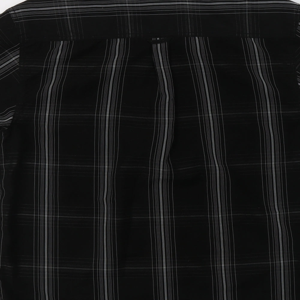 Oak Valley Mens Black Check Polyester  Button-Up Size M Collared Button