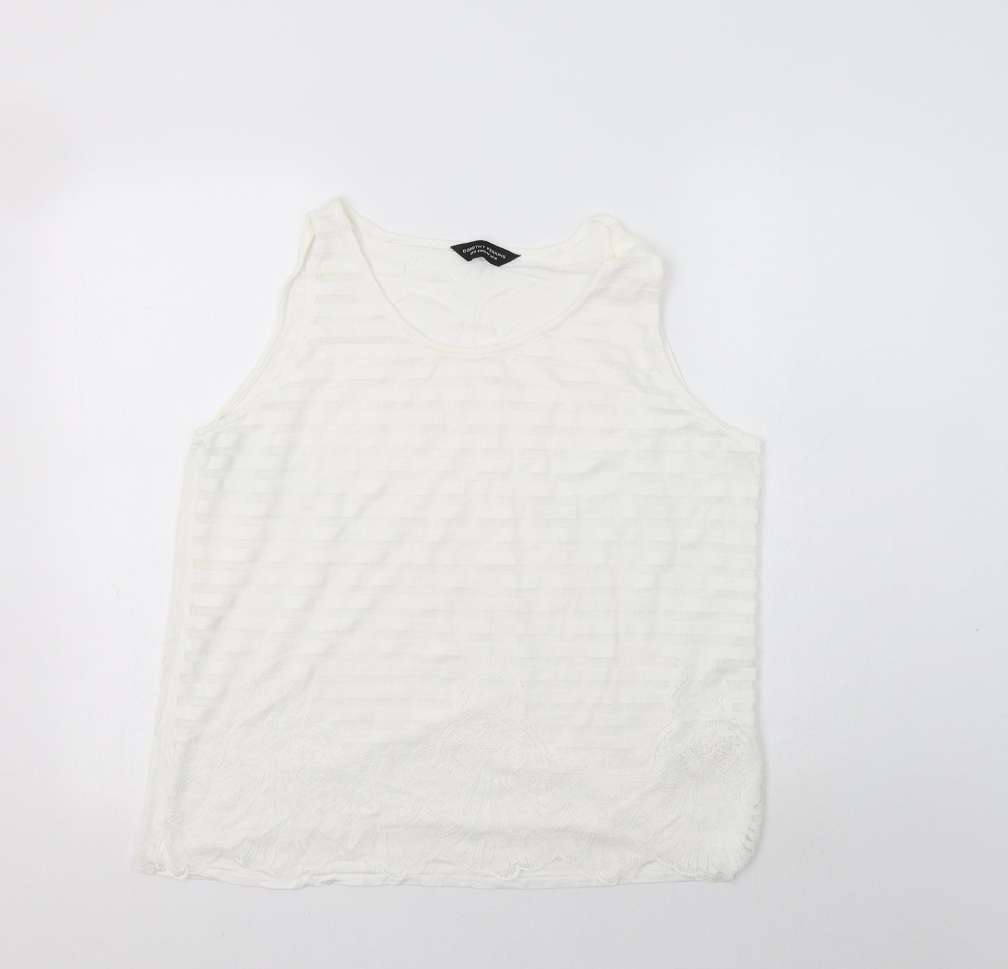 Dorothy Perkins Womens White  Viscose Basic Tank Size 16 Round Neck - Lace Overlay