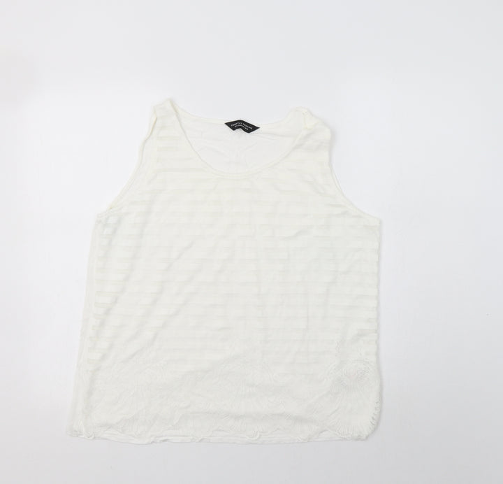 Dorothy Perkins Womens White  Viscose Basic Tank Size 16 Round Neck - Lace Overlay
