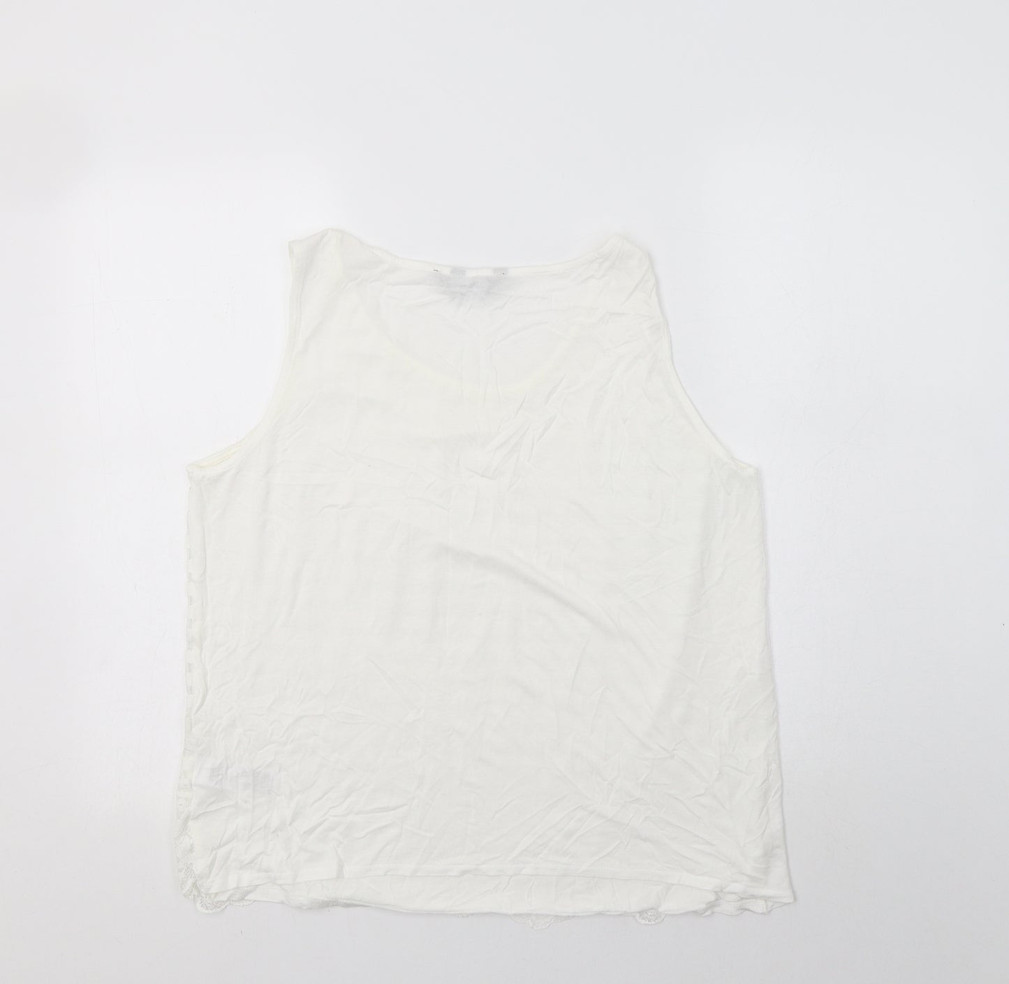 Dorothy Perkins Womens White  Viscose Basic Tank Size 16 Round Neck - Lace Overlay