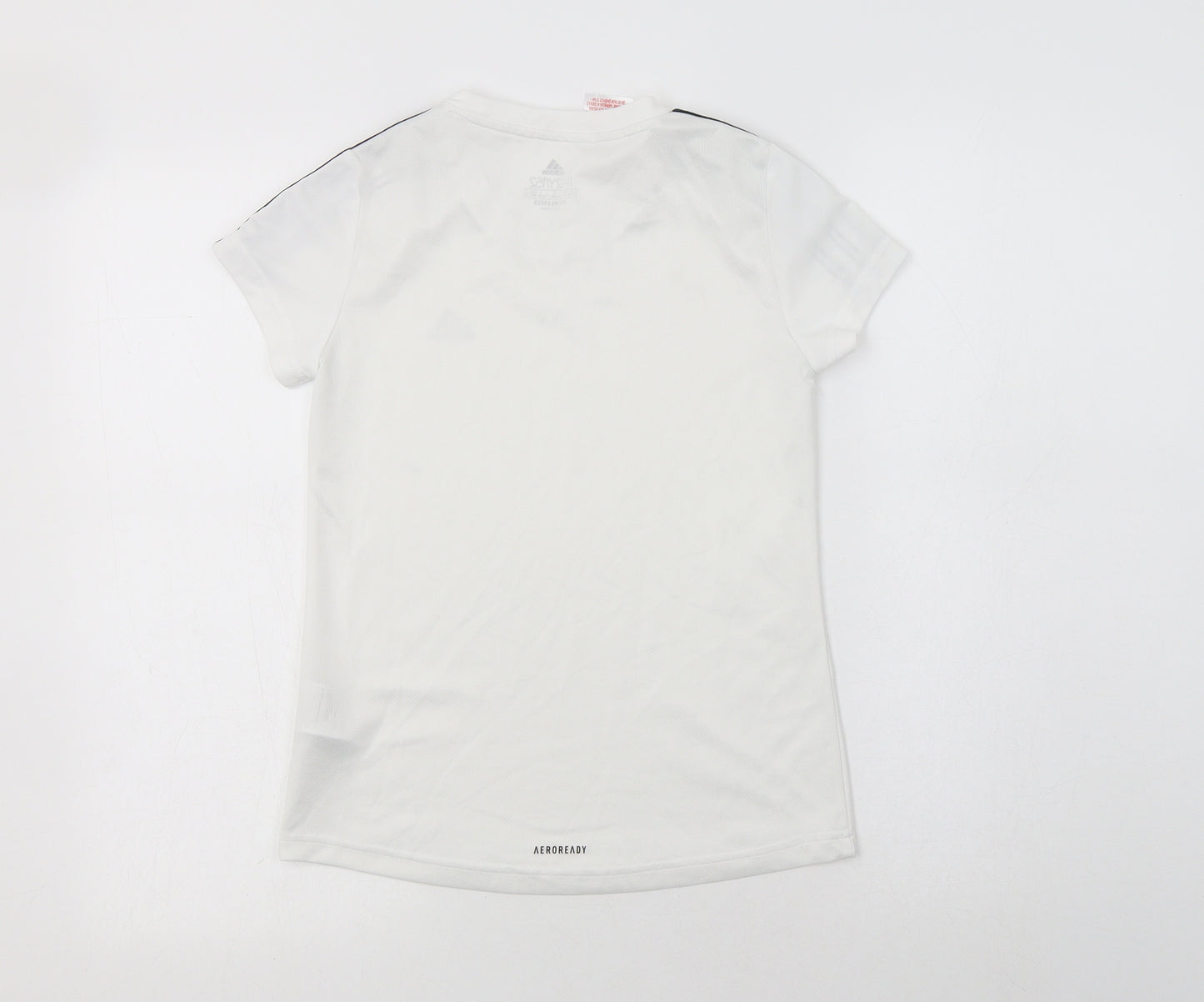 adidas Girls White Striped Polyester Basic T-Shirt Size 11-12 Years Crew Neck