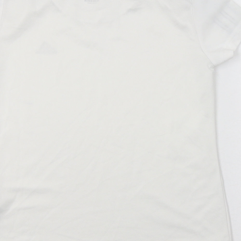 adidas Girls White Striped Polyester Basic T-Shirt Size 11-12 Years Crew Neck