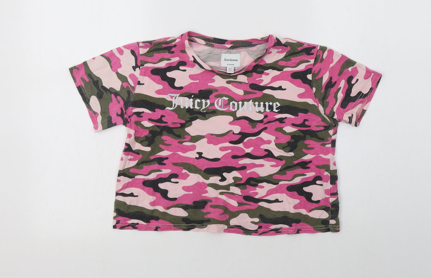 Juicy Co Girls Pink Camouflage Cotton Basic Polo Size 10-11 Years Crew Neck