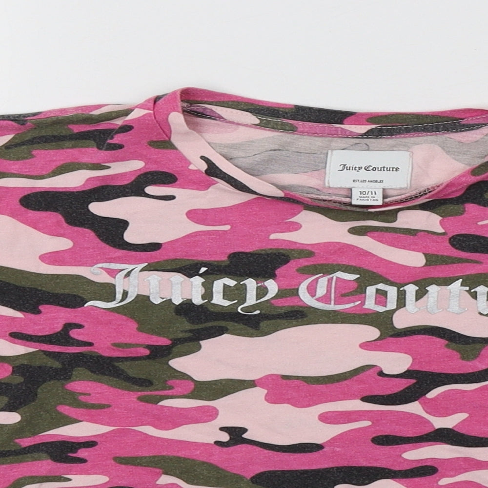 Juicy Co Girls Pink Camouflage Cotton Basic Polo Size 10-11 Years Crew Neck