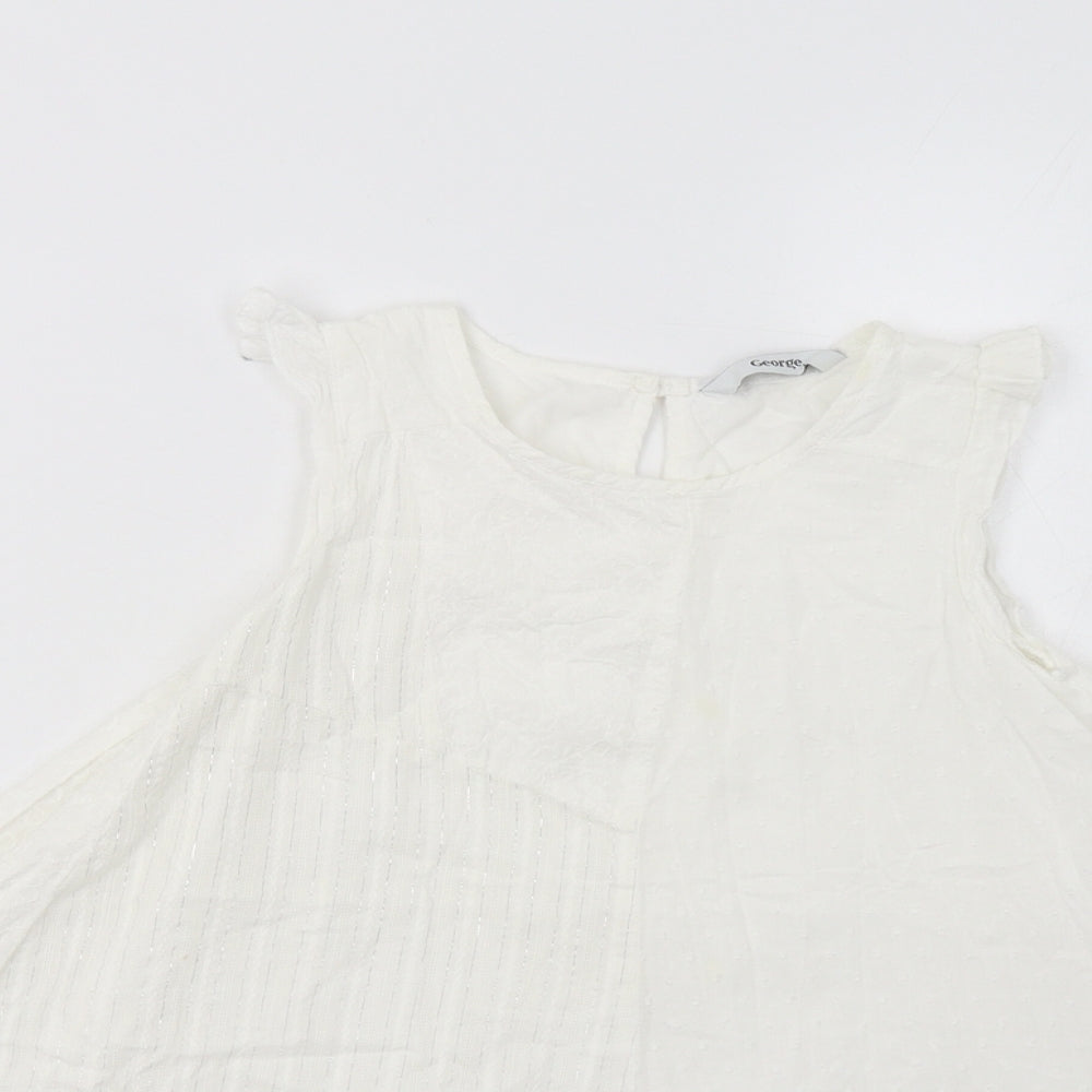 George Girls White  Cotton A-Line  Size 5-6 Years  Crew Neck Button