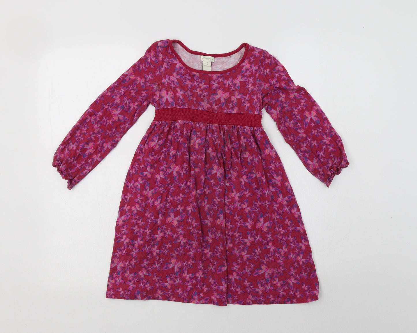 Monsoon Girls Purple  Viscose Fit & Flare  Size 5-6 Years  Round Neck  - Butterfly Print
