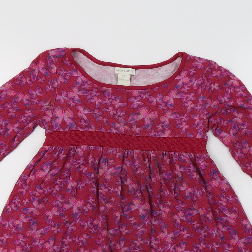 Monsoon Girls Purple  Viscose Fit & Flare  Size 5-6 Years  Round Neck  - Butterfly Print
