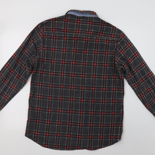 Brave Soul Mens Grey Check Cotton  Button-Up Size L Collared Button