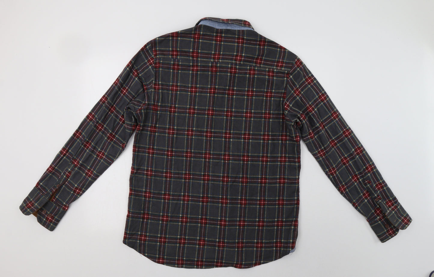 Brave Soul Mens Grey Check Cotton  Button-Up Size L Collared Button