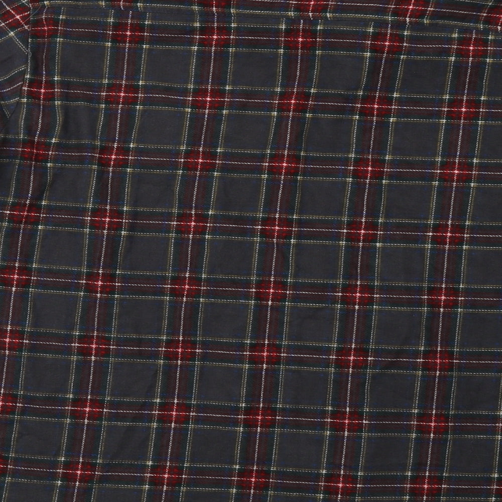 Brave Soul Mens Grey Check Cotton  Button-Up Size L Collared Button