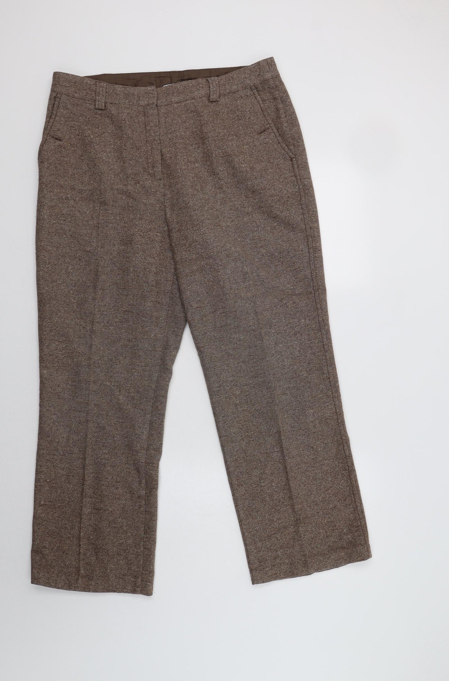 M&S Womens Beige  Wool Dress Pants Trousers Size 16 L29 in Regular Hook & Loop