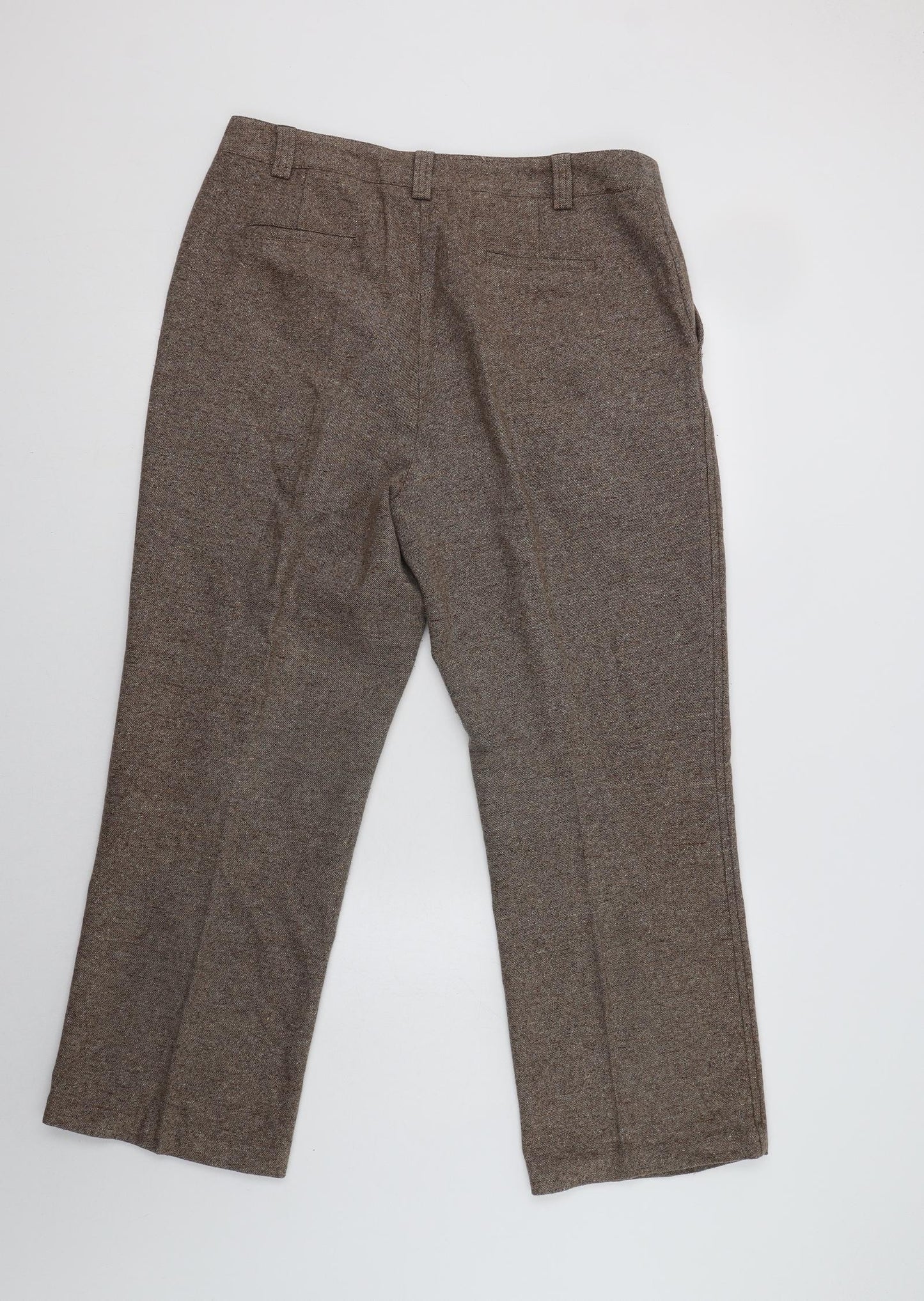 M&S Womens Beige  Wool Dress Pants Trousers Size 16 L29 in Regular Hook & Loop