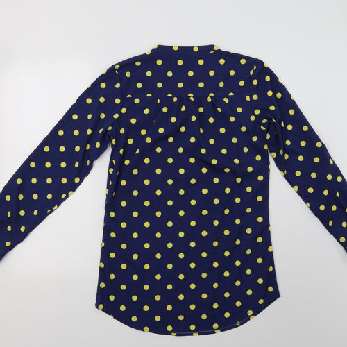 Preworn Womens Blue Polka Dot Polyester Ringer Blouse Size S Crew Neck
