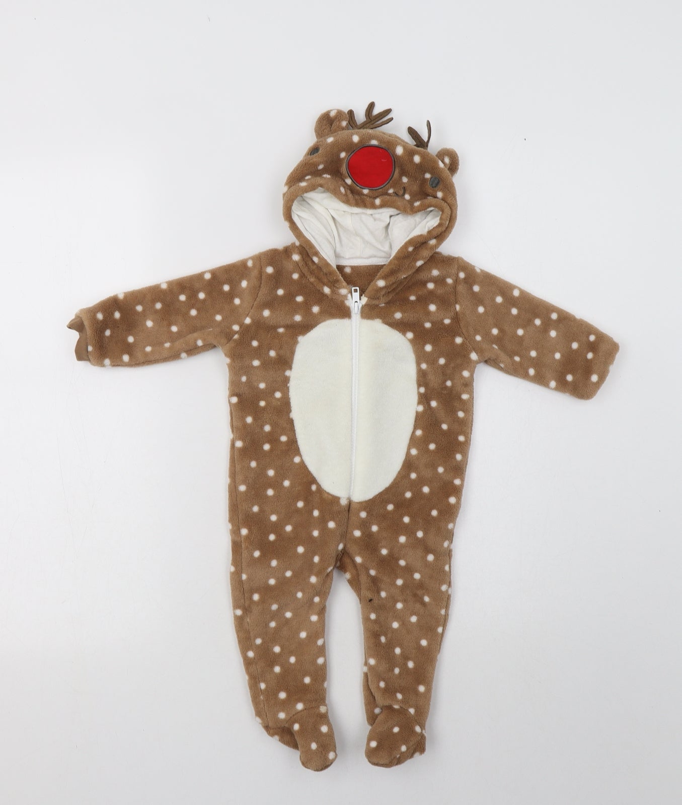 Matalan Baby Brown Polka Dot Polyester Babygrow One-Piece Size 3-6 Months  Zip - Rudolph