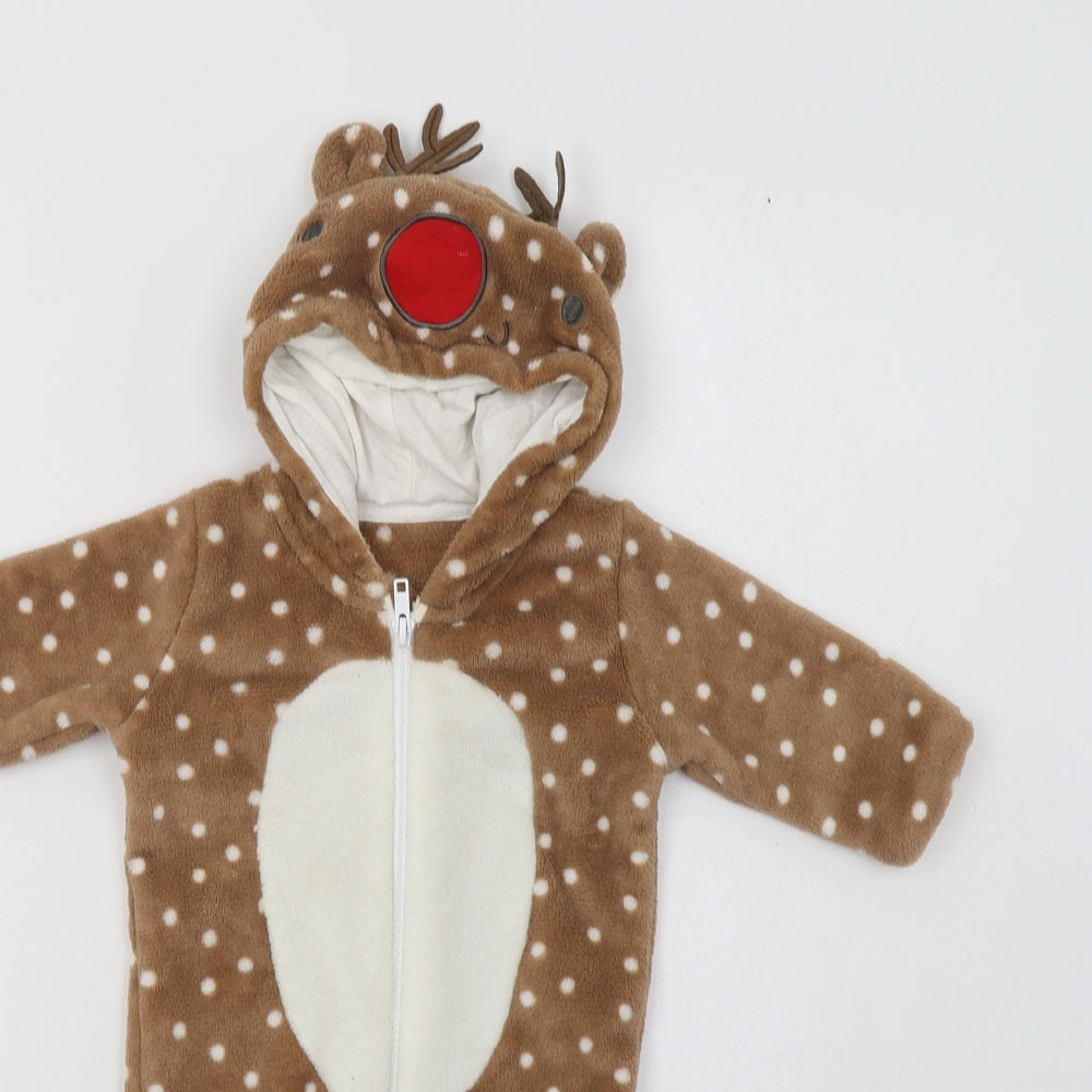 Matalan Baby Brown Polka Dot Polyester Babygrow One-Piece Size 3-6 Months  Zip - Rudolph