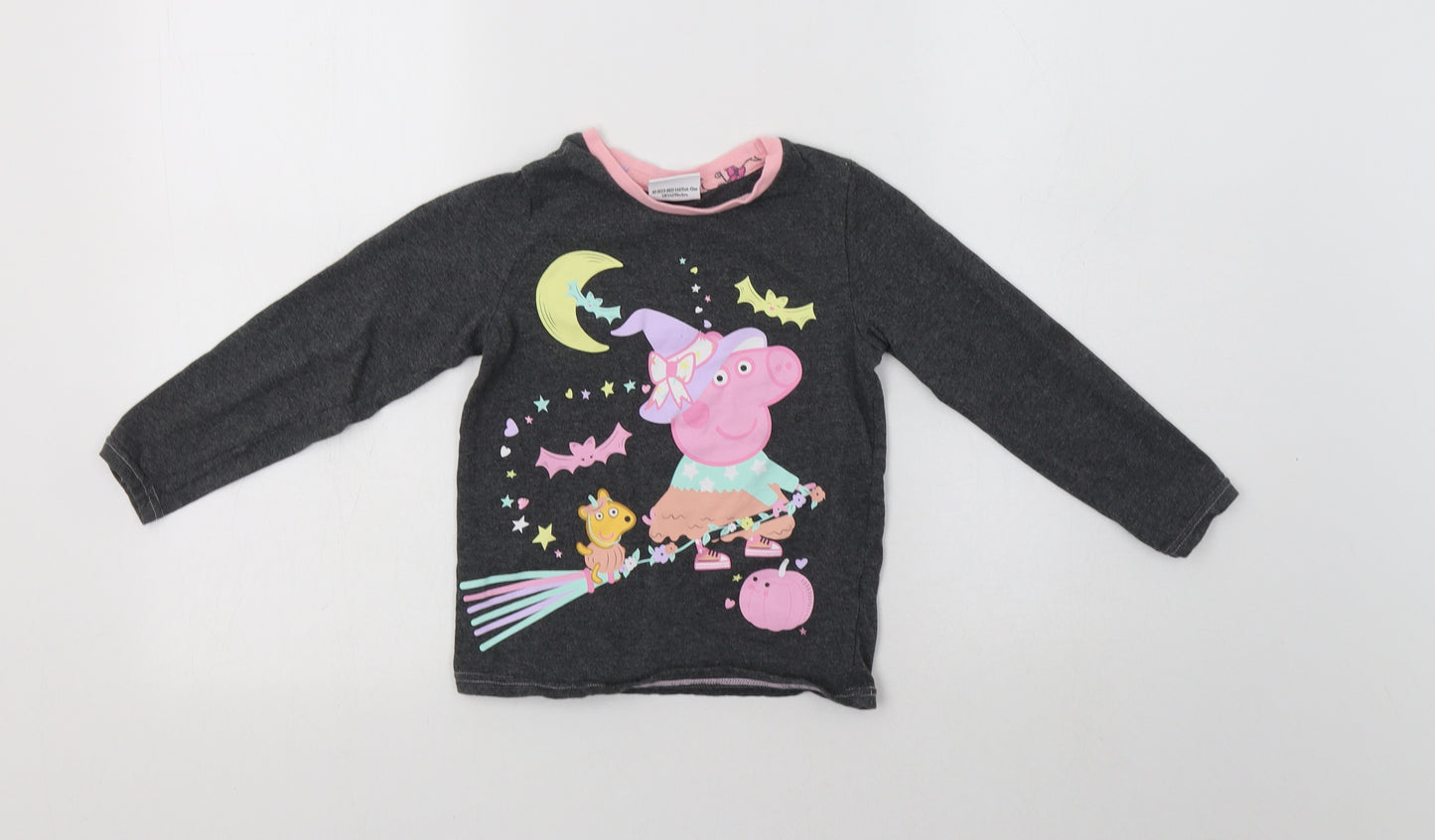TU Girls Grey  Cotton Basic Blouse Size 3-4 Years Crew Neck  - Peppa Pig