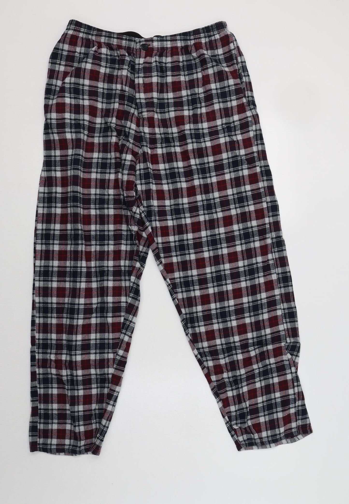 M&S Mens Red Check Cotton  Pyjama Pants Size L  Button