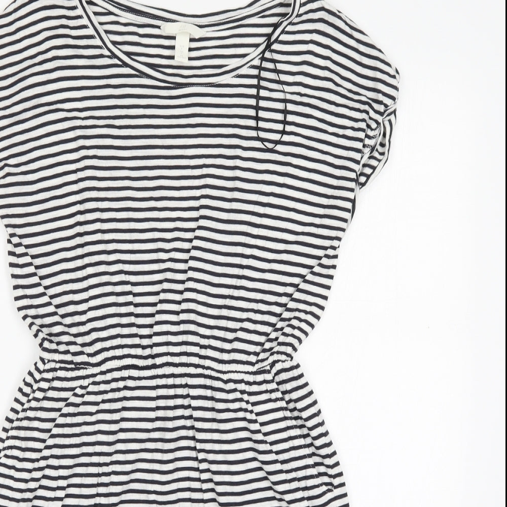 H&M Womens Multicoloured Striped Modal Fit & Flare  Size S  Round Neck