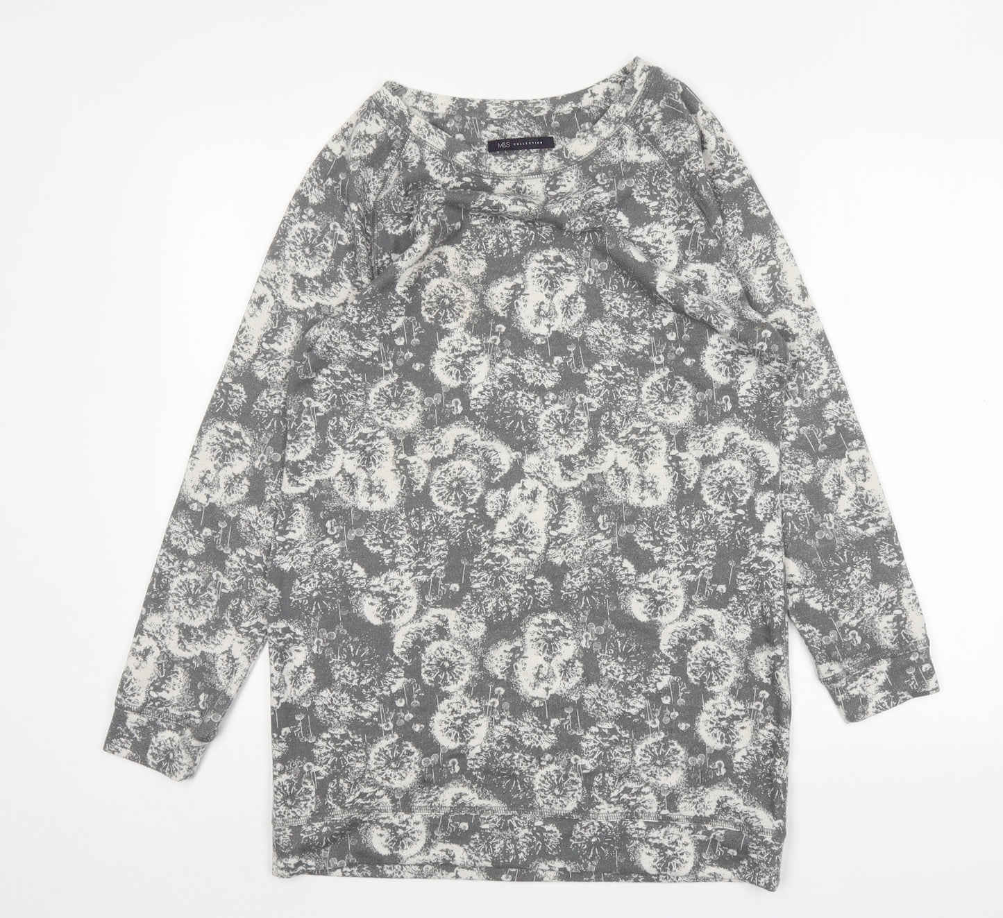 M&S Womens Grey Floral Polyester Jumper Dress  Size 12  Round Neck