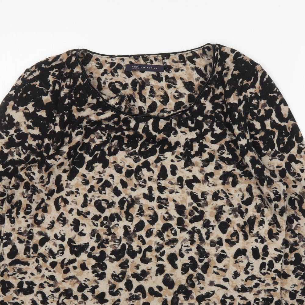 M&S Womens Multicoloured Round Neck Animal Print Viscose Pullover Jumper Size 12