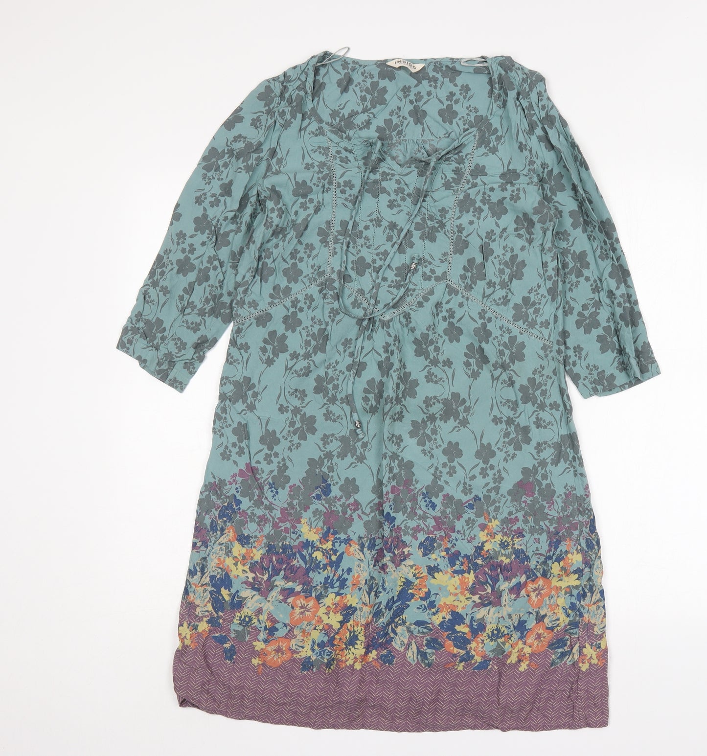 M&S Womens Multicoloured Floral Viscose A-Line  Size 12  V-Neck