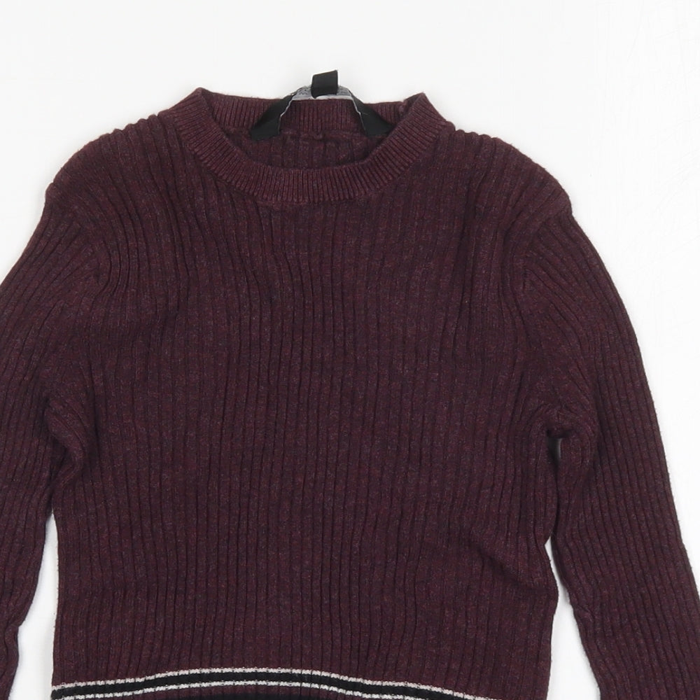 New Look Girls Purple Round Neck Striped Viscose Pullover Jumper Size 10-11 Years