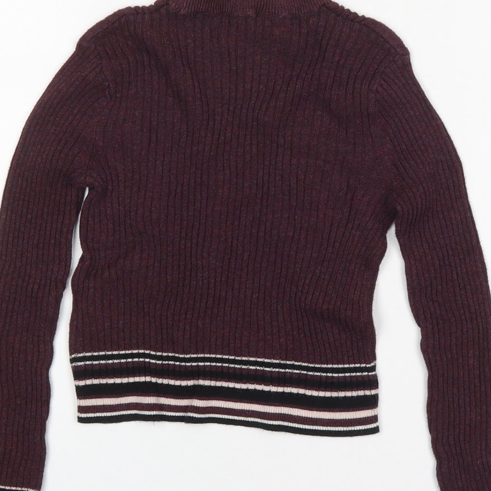 New Look Girls Purple Round Neck Striped Viscose Pullover Jumper Size 10-11 Years
